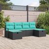 6 Piece Sofa Set with Cushions in Black and Turquoise Poly Rattan