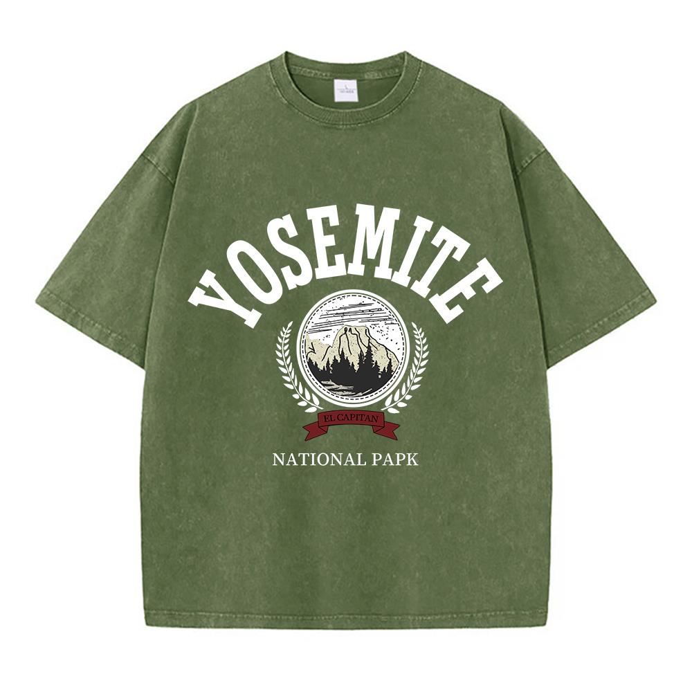 Dámská bavlněná praná trička módní design potisky národní park Yosemite krátký rukáv distressed kulatý výstřih volné pouliční oblečení