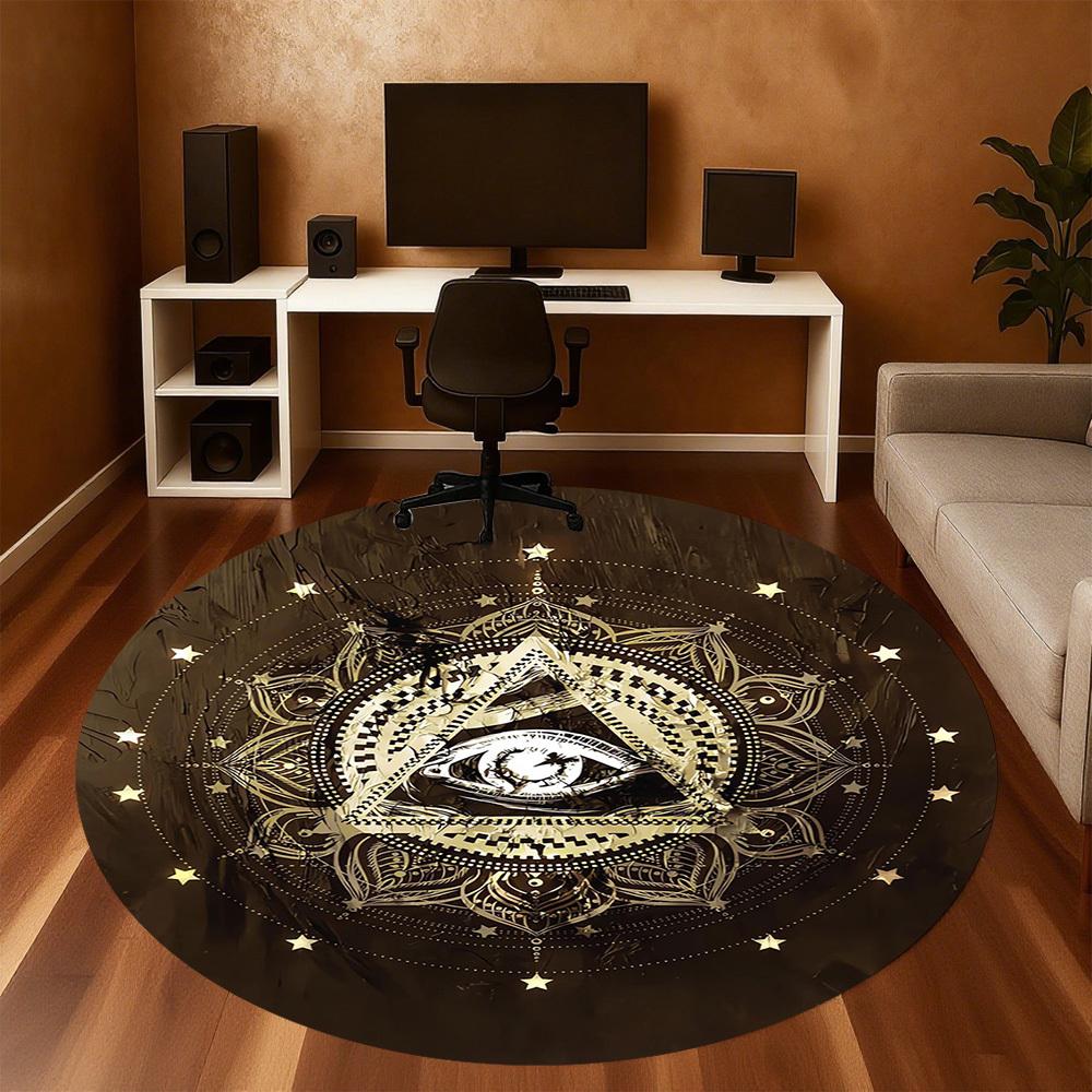 1PC Eye of Providence Sacred Geometry Mystical Symbols Round Chair Mat Area Rug - Non-Slip, Floor Mat for Office, Bedroom,Christmas Gift C0528136