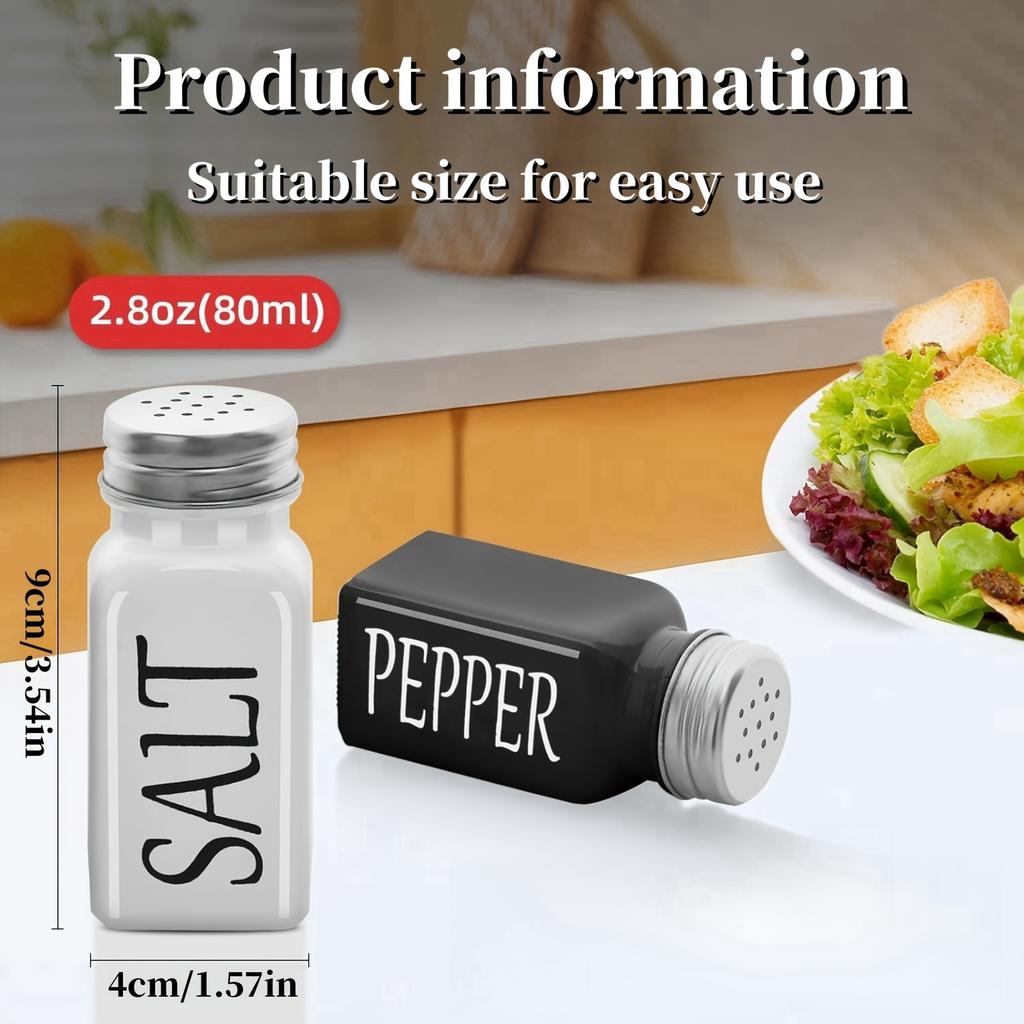 2 Pcs Stainless Steel & Glass Salt and Pepper Shakers, Refillable Kitchen Condiment Dispensers for Home, RV, Camping, BBQ Tabletop Gadgets