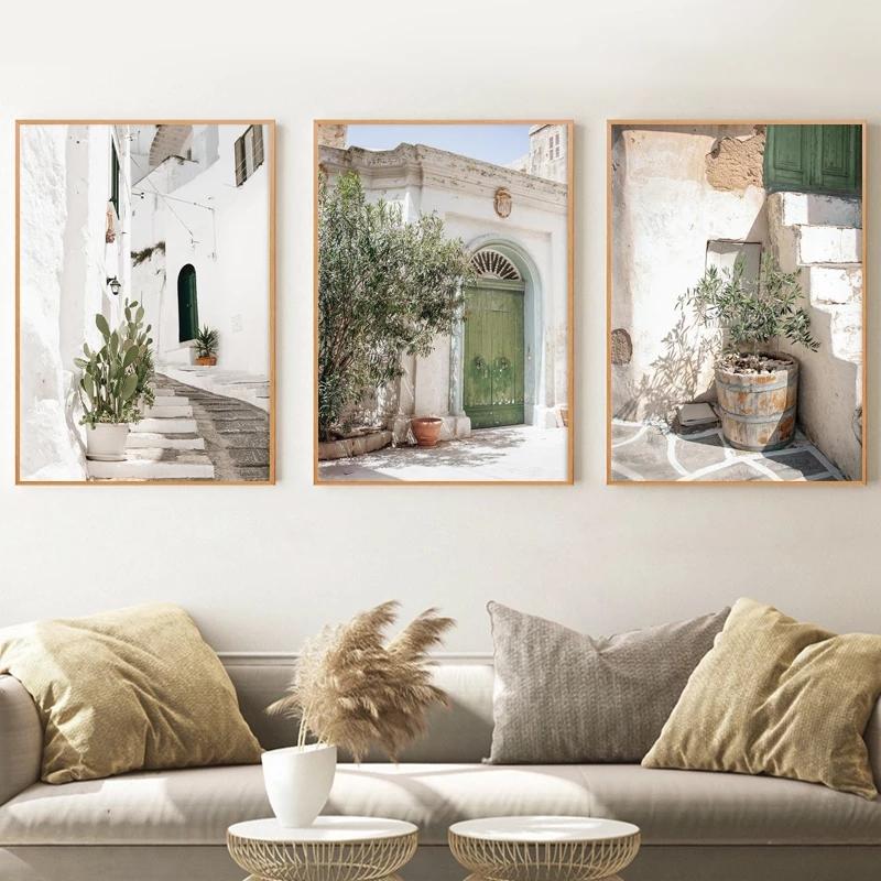 Italy Landscape Wall Art Poster Print Cactus Green Door Flower Decoration Pictures For Living Room Canvas Painting Home Decor