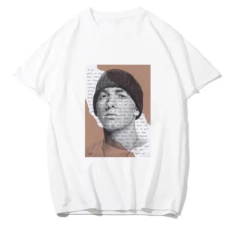 2025 Sommer Rapper Eminem Grafikbedrucktes T-Shirt Herren Retro Reine Baumwolle HipHop Mode Lässig Locker geschnittenes T-Shirt Damen