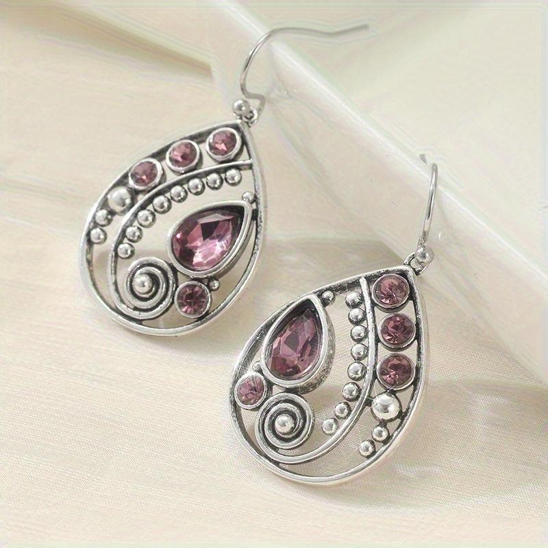 

Retro Trend Hollow Drop-Shaped Zircon-Inlaid Pendant Earrings, Women s Ethnic Style Festive Accessories Gift