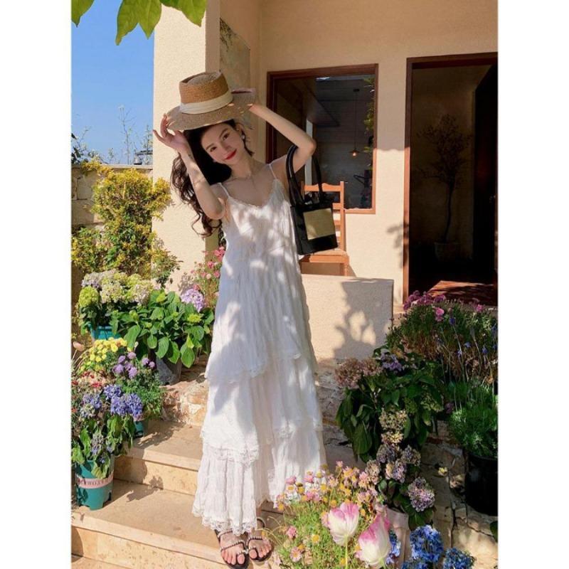 Damenkleid Seaside Resort Haute Couture Französisches Langes Kleid mit Neckholder Langes Kleid