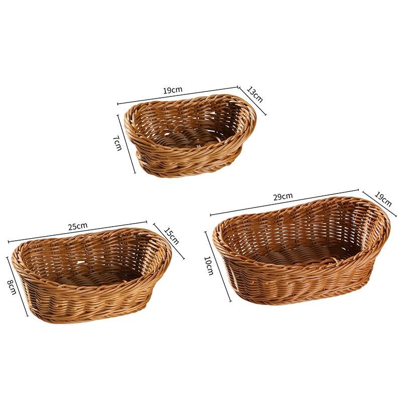 Handwoven Oval Rattan Wicker Basket Snacks Storage Box Kitchen Supplies Basket Fruit Tray Fruit Tea Snack Bread Picnic Trays