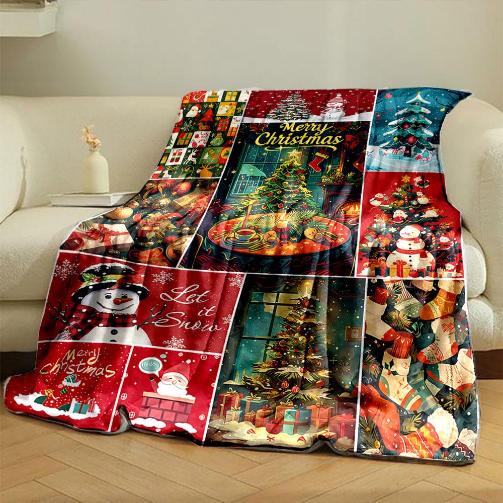 Christmas Tree Snowman Gift Blanket Bedroom Blanket for Livingroom Couch Lunch Break Soft Throw for Friend's Festival Gift