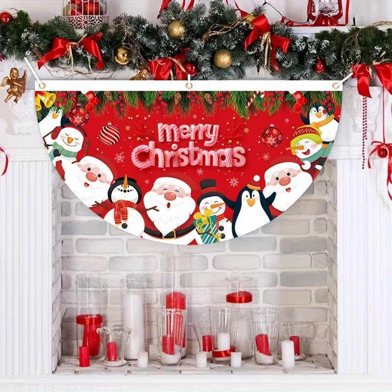 Christmas Outdoor Fan-Shaped Flag Banner Christmas Decor For Home 2026 Cristmas Drop Ornament Xmas Navidad Gift New Year 2027