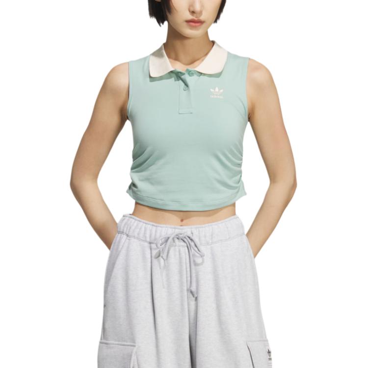 Adidas Originals SS25 Polo Padded Tank Top Fashion Comfortable Short Collar Vest Women Tops KE3894