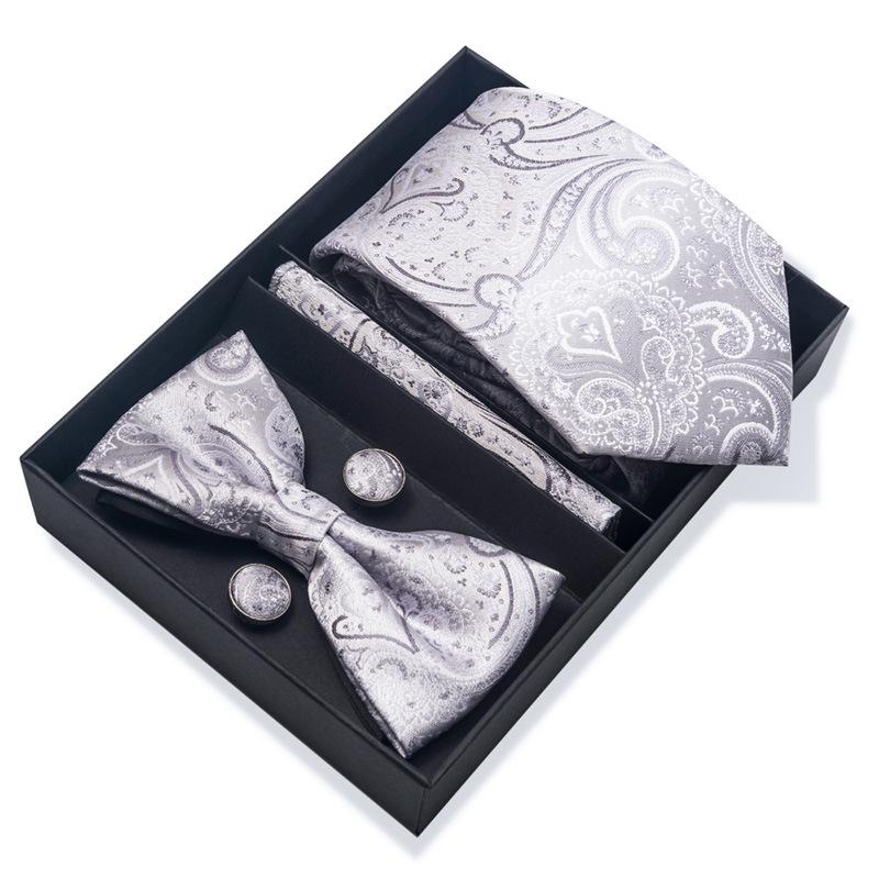 Set de 6 piezas, Corbata de Vestir de Negocios 8 cm Corbata para Hombre Set de Pajarita Caja de Regalo.