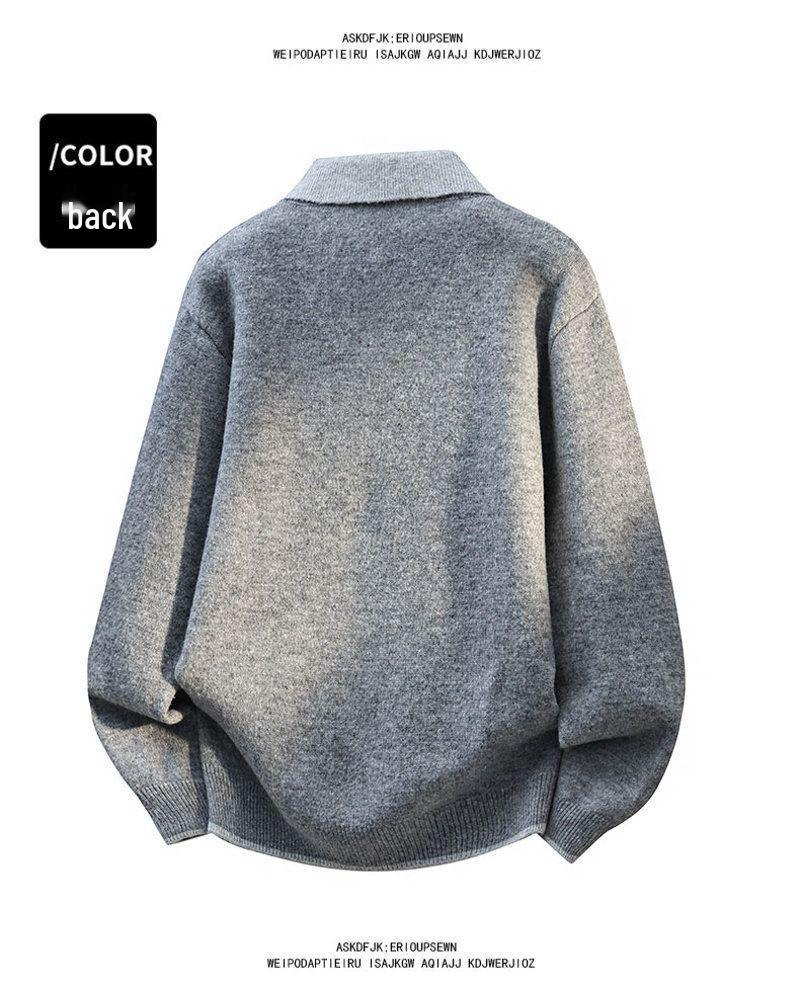 Men's Trendy Faux Two-Piece Lapel Sweater - Autumn/Winter Thickened Velvet Casual Knit Base Layer