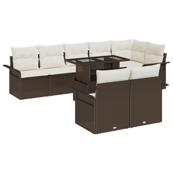 Ensemble de canapé de jardin en 9 pièces avec coussins en poly rattan marron vidaXL, Canapé de jardin 2 places 3357041