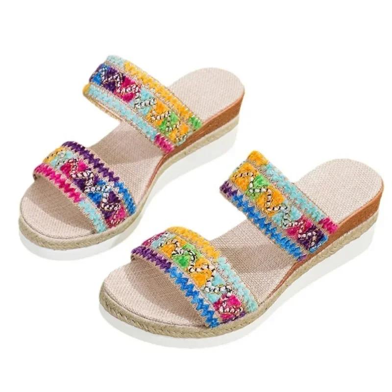 Women's Wedge Sandals 2024 Summer New Large Size Color Fish Mouth Slip-up Slippers Shoes for Women Beach Sandals Size 36-43