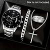 4-Piece Men's Watch Necklace Ring Bracelet Set Gold Plated Alloy Jewelry Luxurious Fashionable Party Gift