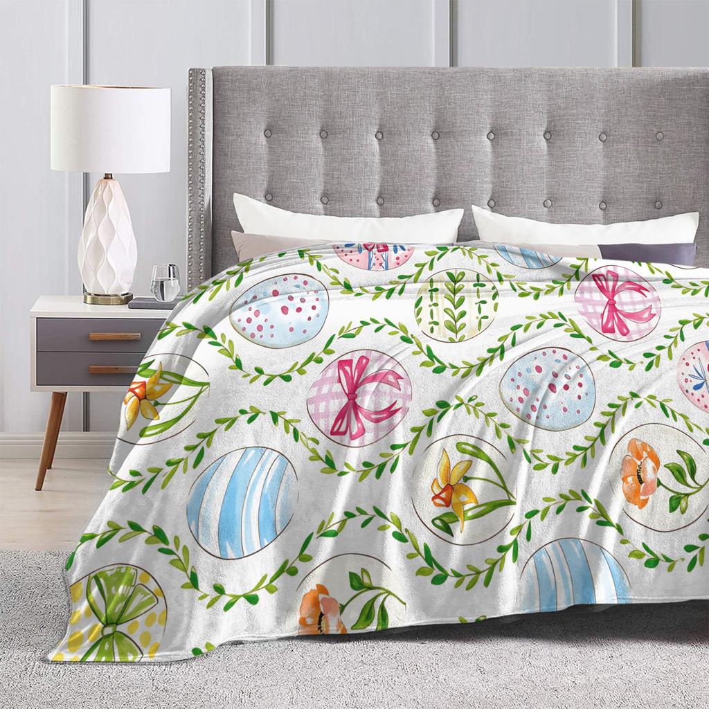 Easter Egg Bedding Throws Soft Aesthetic Blanket  For Outdoor Plane Travel Flannel Bedspread Bed Cover