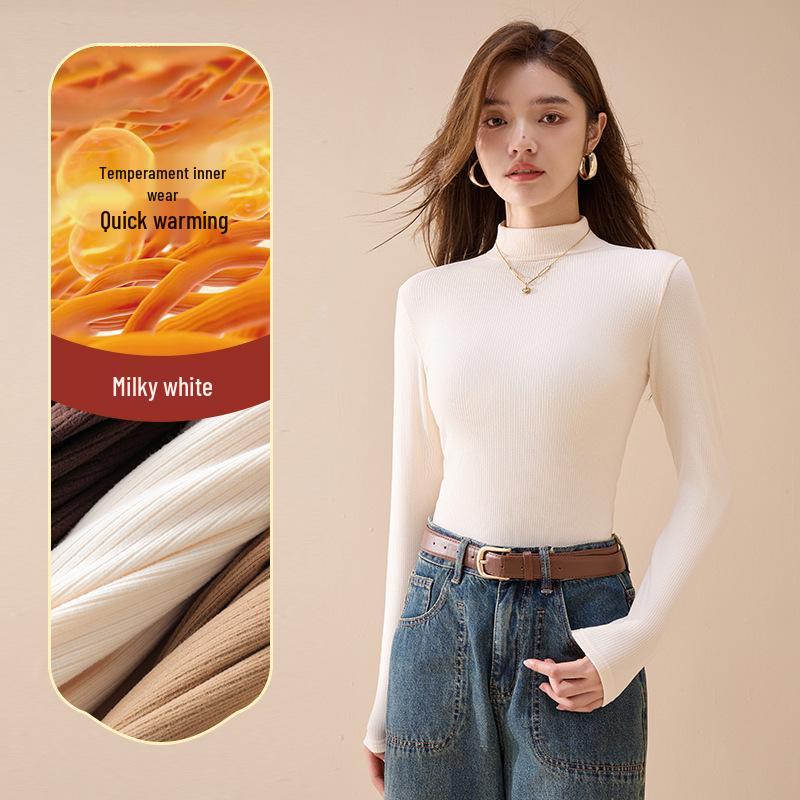 

Женский свитер с полуводолазкой 2025 года из рубчатой вязки - средняя горловина, теплый осенне-зимний топ 2XL (130-140 jin) молочный белый