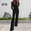 Jumpsuit for kvinner Gjennomsiktig mesh patchwork høy midje med lommer brede ben V-hals ballfest formell bankett jumpsuit
