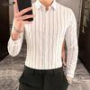 Fashion Formal Handsome Button Striped Shirts Temperament Sven Turn-down Collar Skinny Spring Summer Autumn Thin Men's Clothing