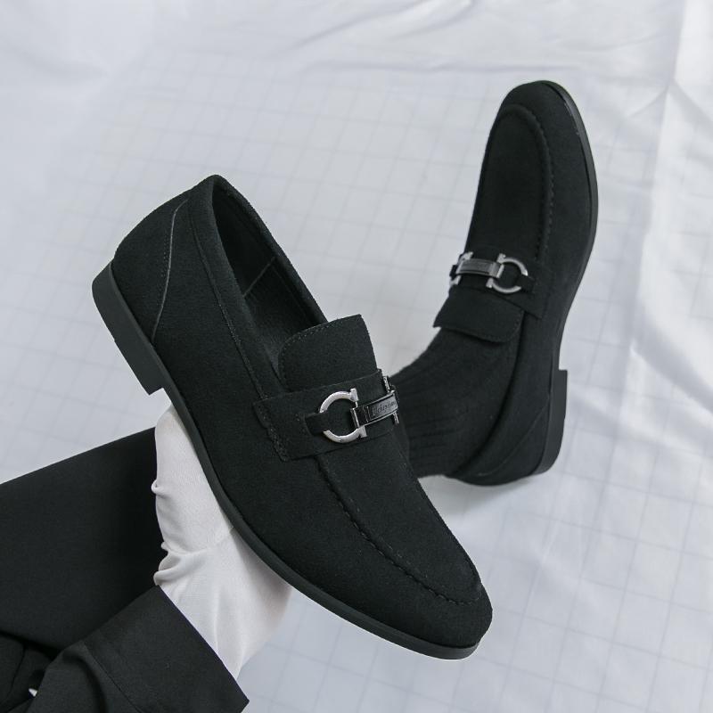 Fashion Metal Buckle Men's Penny Loafers Suede Leather Shoes Elegant Wedding Party Casual Dress Shoes Slip on Flats Business Moccasins