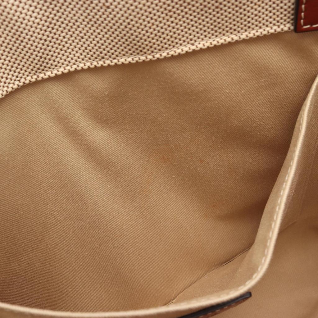 Used Chloe WOODY Medium Tote Tote Bag canvas leather Beige Brown Used Women
