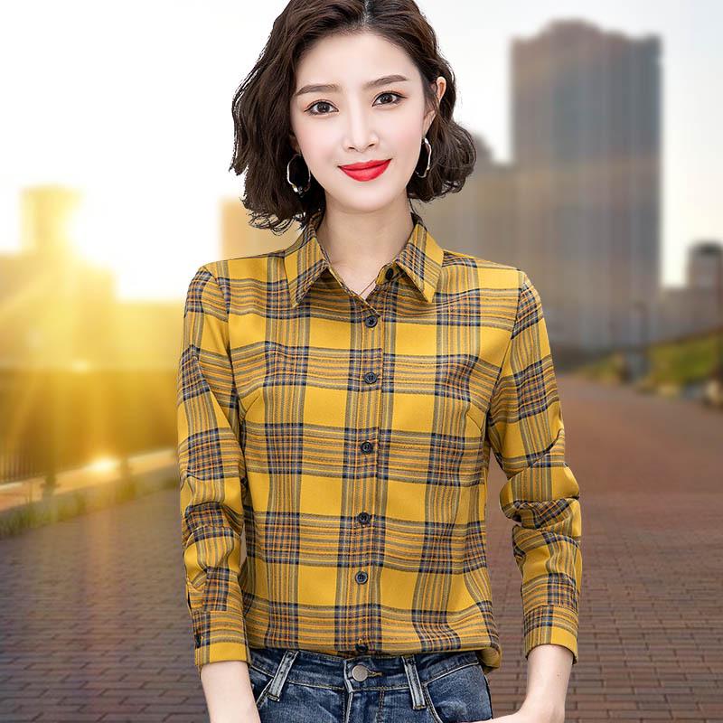 

Женская осенняя желтая клетчатая шифоновая рубашка с длинным рукавом - Модный и стильный дизайн 2XL жёлтый