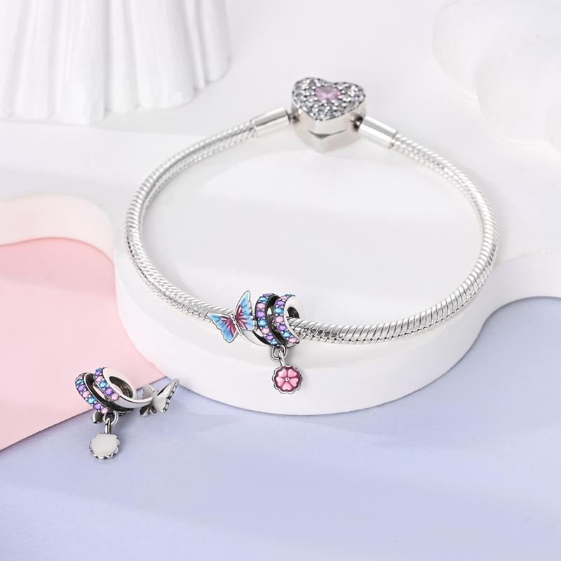 Charms Platablue And Pink Butterfly Flower Pendants Fit Originalbracelets Charms For Women Jewelry Diy Making Gifts
