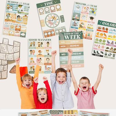 18Pcs Assorted Theme Education Poster Alphabet Number Color Shape Wall Art Prints Canvas Painting Wall Pictures Classroom Decor
