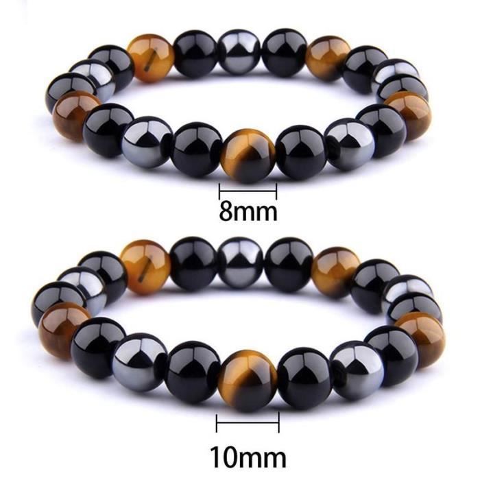 Bracelet - B - Œil de tigre - Hématite - Obsidienne noire - Triple Protection