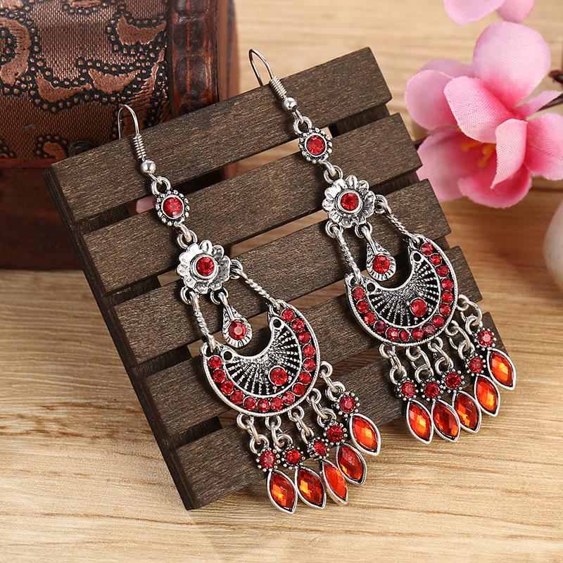 Vintage Delicate Flower Boho Drop Dangle Earrings For Women Retro Bohemian Rhinestone Crystal Wedding Earrings Pendientes Mujer