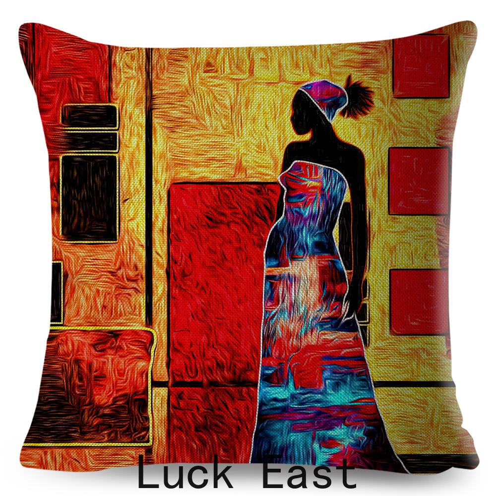Retro African Cushion Cover Abstract Human Figure Design Warm Tone Soft Polyester Bedroom Decor Throw Pillow Case