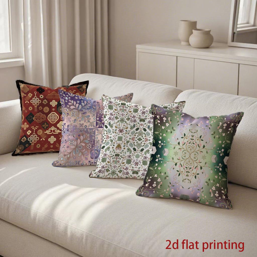 2D Floral Patterned Decorative Digital Print Pillow Covers Pattern Cushion Cover Suitable For Sofa Bedroom Car Pillow Cover
