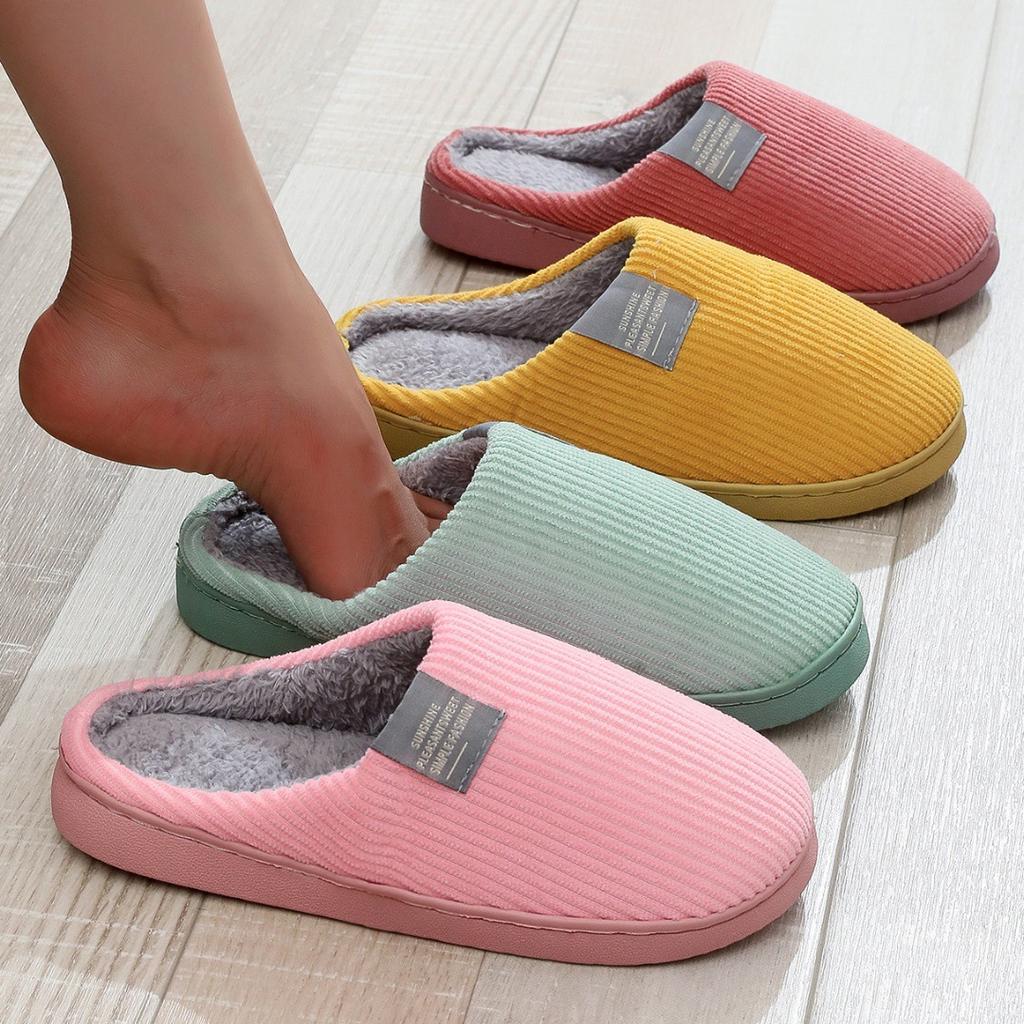 Classic Side Label Corduroy Cotton Slippers Solid Color Home Interior Slippers Simple Home Slippers