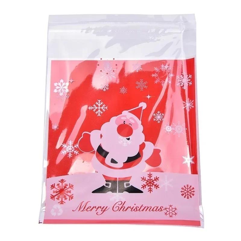 100Pcs/set 4Style Christmas Santa Claus Moose Snowman Self-adhesive Cookie Packaging Bag Biscuits Snack Decoration Gift Holder