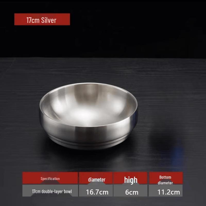 ZISIZ 17cm Korean Style Silver Double-Layer Cold Noodle Bowl - 2 Pack