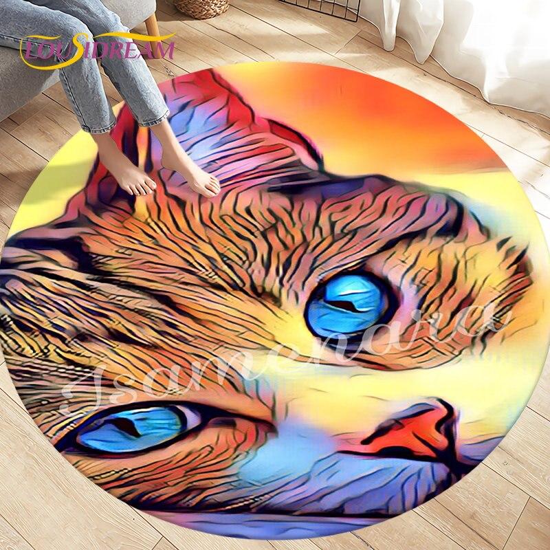 3D Cartoon Cute Cat Area Rug,Round Carpet Rug for Living Room BedRoom Sofa Chair,Kids Play Crawl Soft Non-slip Floor Mat Gift