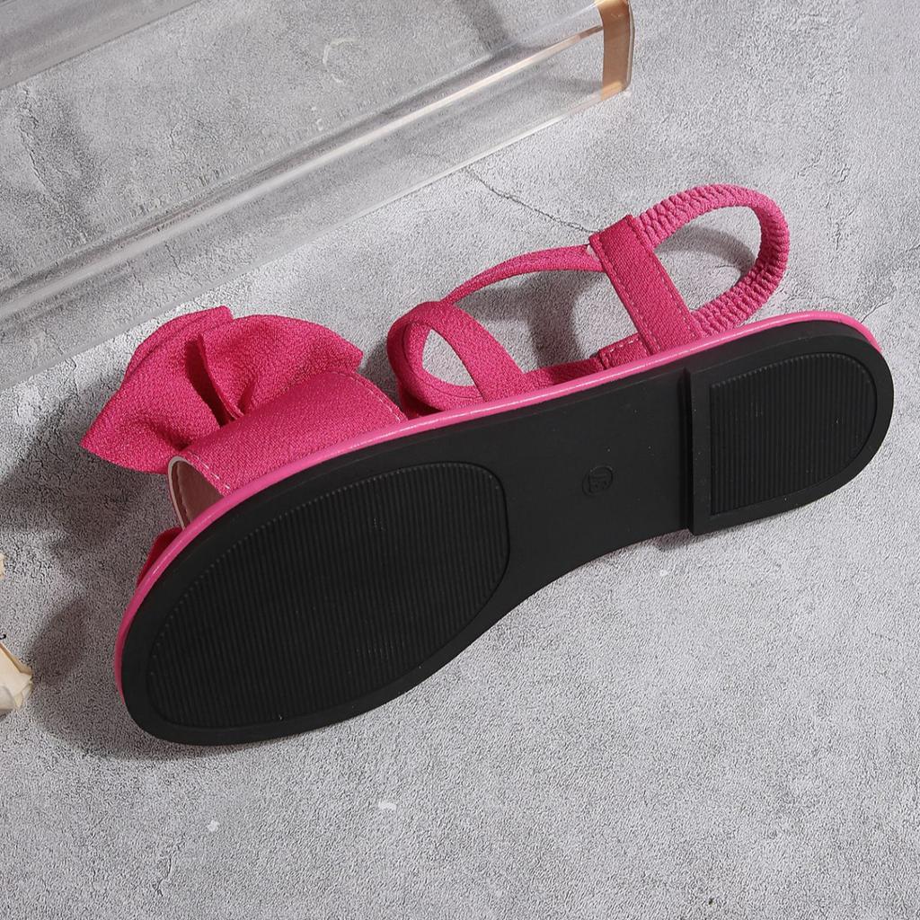 Large Bow Flat Sandals for Women with Soft Bottom Fabric and Elastic Band Beach Sandals, Suitable for Outdoor Leisure and Solid Color Beach Wear