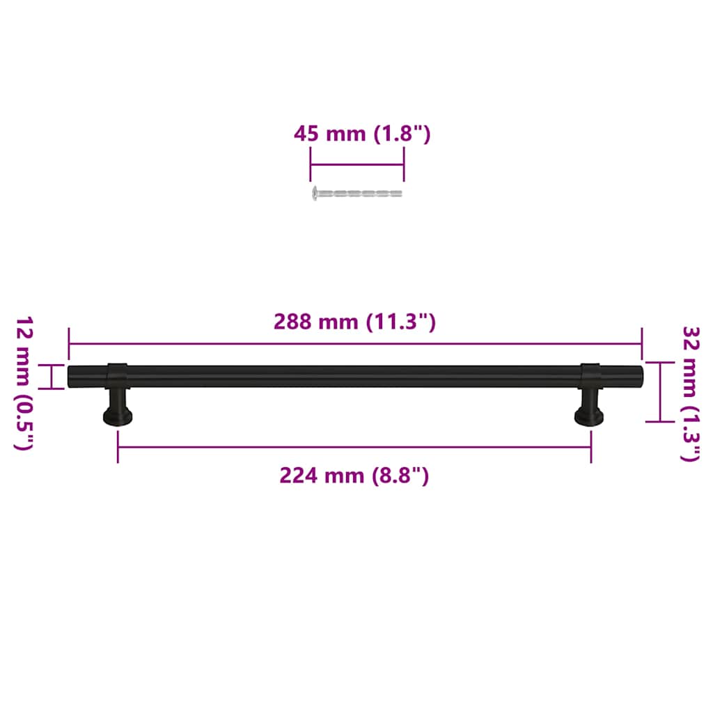 Furniture Handles 5 Pcs Black 224 Mm Stainless Steel