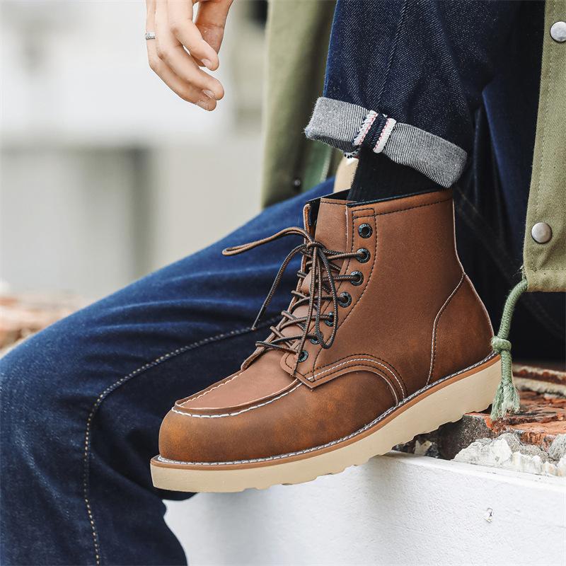 Goodyear Leather Martin Boots Classic American Retro Shoes Boots High Top Motorcycle Boots