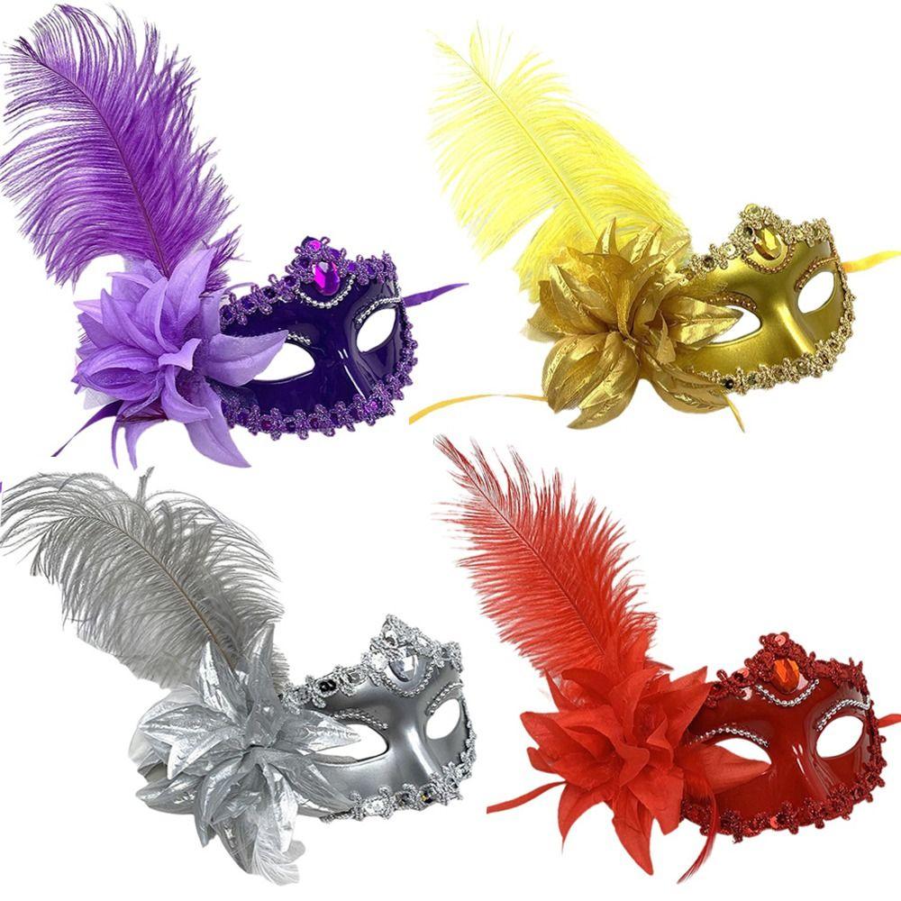 Rhinestone Decoration Masquerade Mask Feather Party Mask Venetian Mask  Dance Party