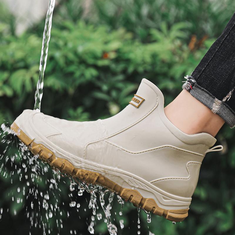 Thickened Men's Mid-Height Rain Boots Short Shoe Kitchen Slip-Resistant Waterproof Rubber Work Shoe Warm Fleece Lined