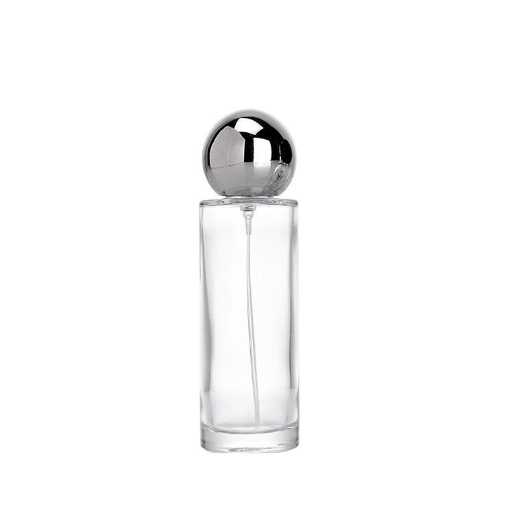 50ml Glass Empty Perfume Bottle with Round Ball Cap and Spray, Transparent Decanter for 15 Crimp Neck Fragrance.