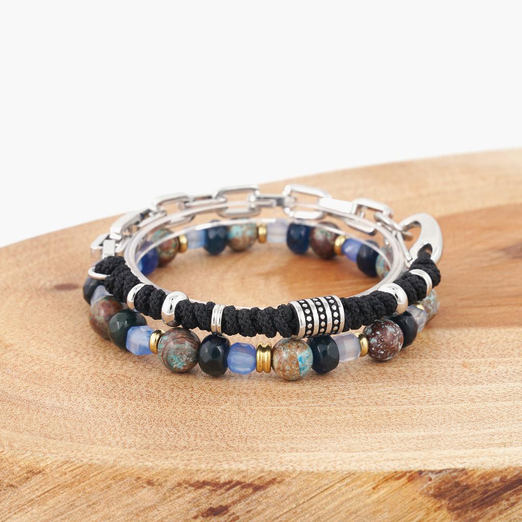 Jbans Classic Black String Mix 1186 Chain Bracelet Triple Awesome 1225 Gemstone Bracelet Set (C2501-Se398_Sv)