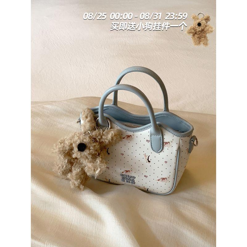 

South Style Chio2nd Fangshu Paradise Tote Bag Women Gentle Polka Dot Handbag Small Carrying Bag Shoulder Messenger Bag Sea salt Blue