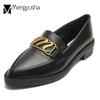 Fashion 2024 Brand Solid Leather Shoes Ladies Casual Oxfords Pointed Toe Flats Women Slip On Thick Heel Sneakers Big Size Spring Loafers