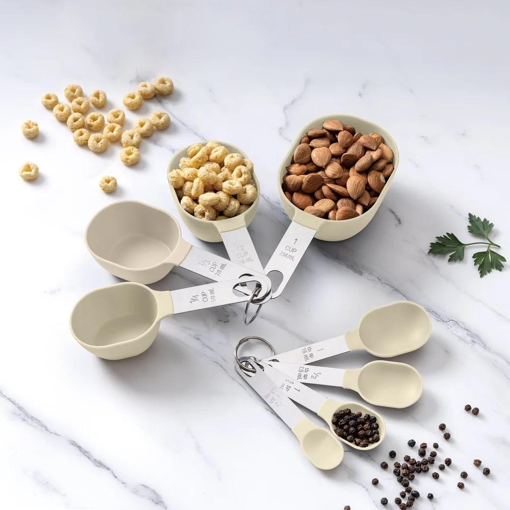 8-Piece Measuring Cup Spoon Set Essential Kitchen Tools Precision Cooking Baking Dishwasher Safe Clear Markings Nesting Design