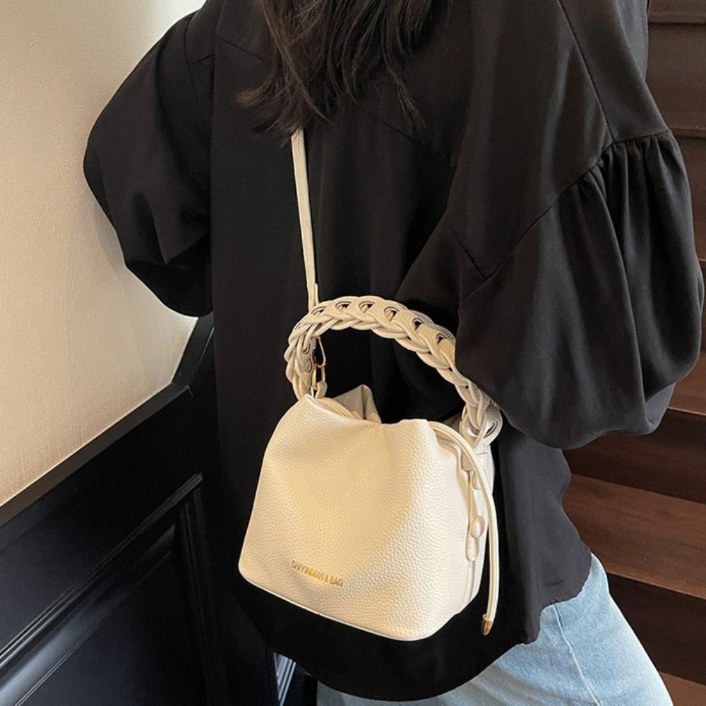 Versatile Women Shoulder Bag PU Leather Bucket Bag Fashion Crossbody Bag  Daily