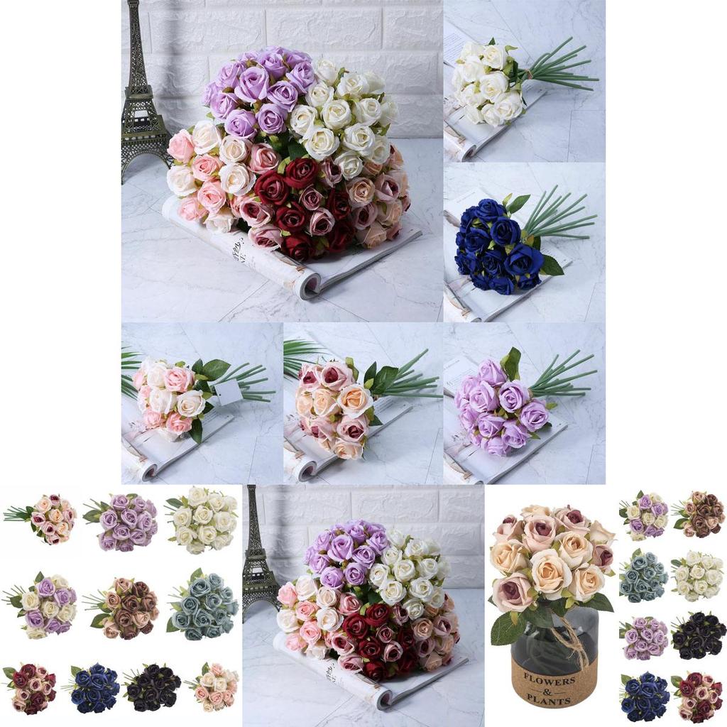 Vibrant 12-head Artificial Rose Bouquet Smooth Silk Flowers For Elegant Wedding Decor