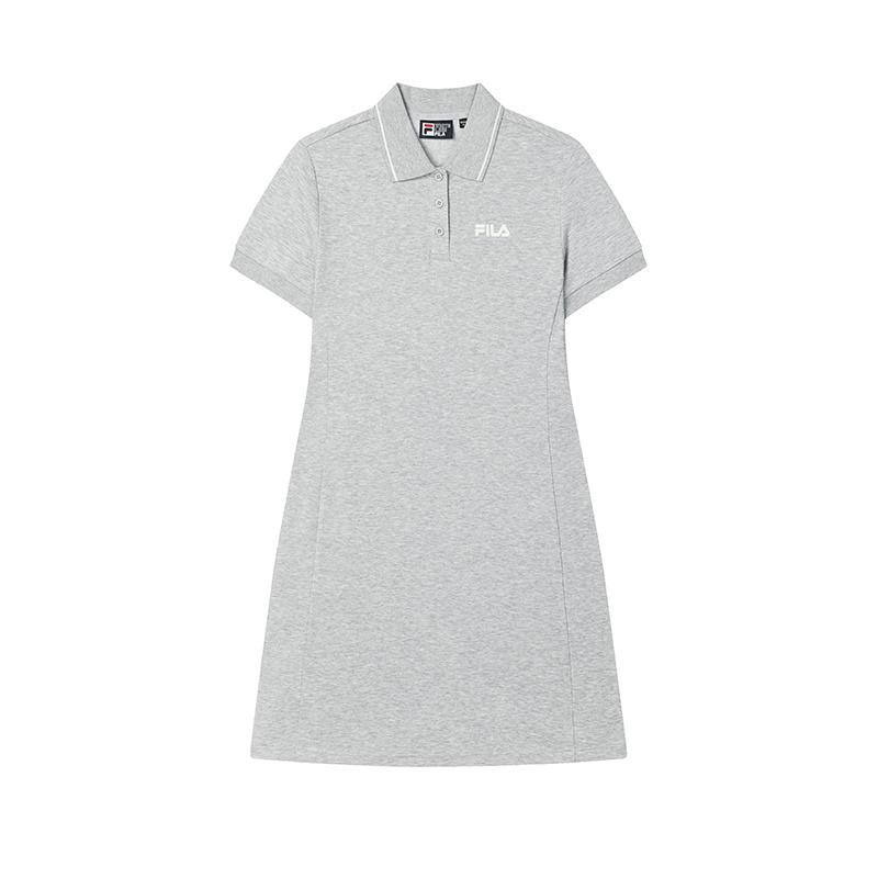 FILA Original Solid Color American Vintage Versatile Polo Dress Women Dresses Gray F51W529316F-MG