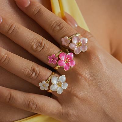 Anillo Abierto de Flor Metálica Colorida para Mujer Exquisito Dulce Anillo de Dedo Floral Elegante Vintage Versátil Ajustable Joyería Regalo