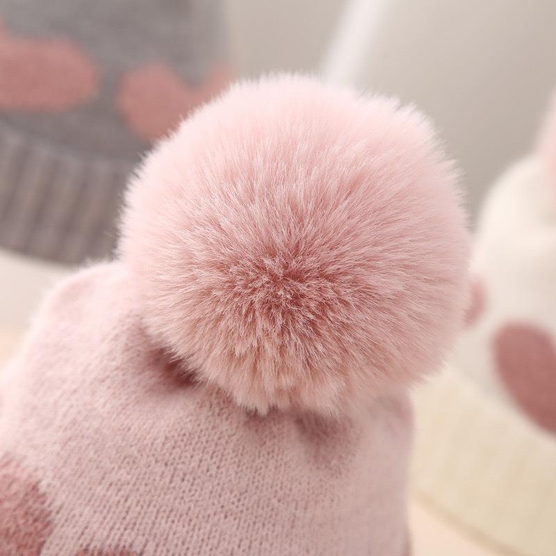 New Winter Baby Hat Double-layer Thickened Jacquard Love Knitted Hat 0-December Newborn Wool Hat
