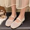 Square Toe Shallow Mouth One Strap Mesh Single Shoes Summer New Soft Sole Non-slip Low Top Shoes
